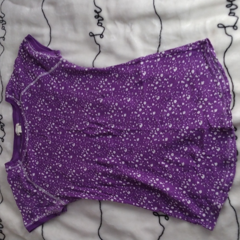 Purple t-shirt with white splatter